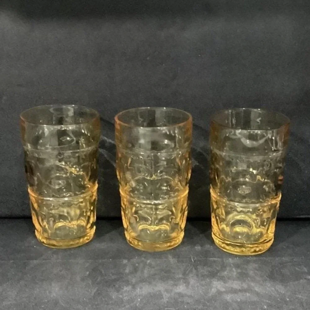 Colony Glass Crown Pattern Tumblers, Set‎ of 3, Honey Gold Glasses, Drinkware